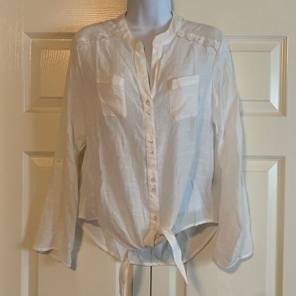 West bound petites, button down, long sleeve, tie waist, polyester/rayon pm - Picture 1 of 12